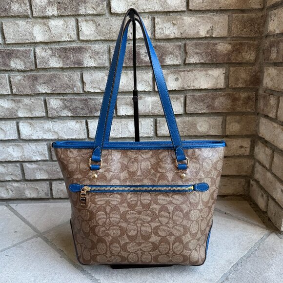 COACH SIGNATURE MONOGRAM CANVAS AND LEATHER TOTE Women's Shoulder Bag - Picture 2 of 16